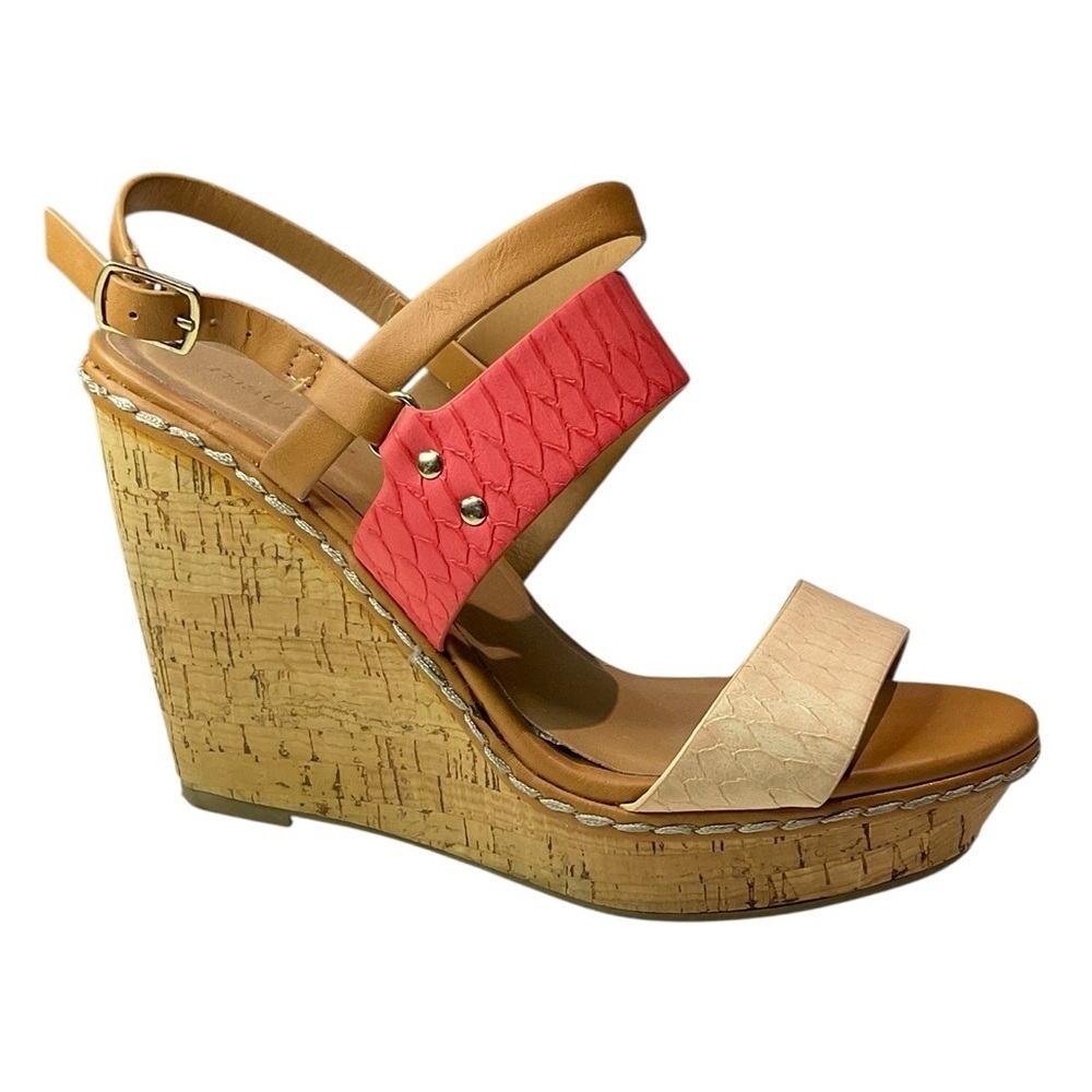Maurices Tan and Coral Wedge Sandals Size 8